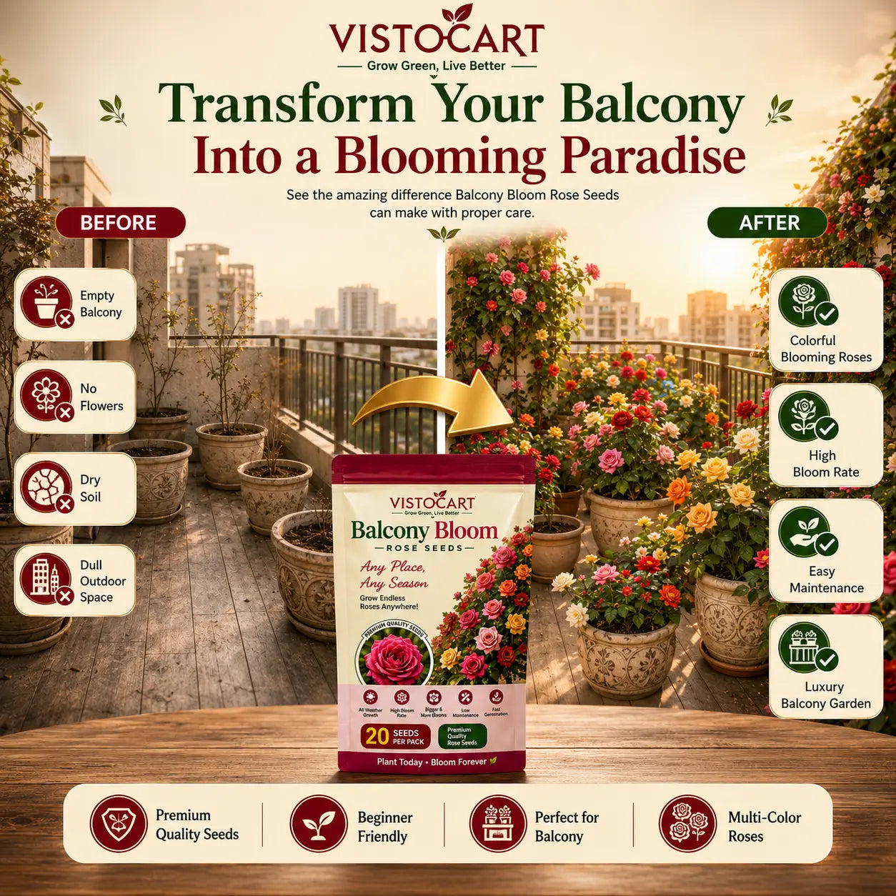 VISTOCART® Balcony Bloom™ Rose Seeds